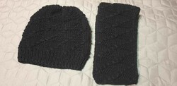 Handmade, hand-knitted, men's hat-scarf set