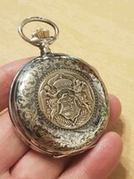 Serviced large silver pocket watch with Hungarian coat of arms