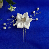 Wedding had74 - bride's white pearl hairpin, hair ornament with two branches