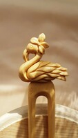 Water bird (flamingo) pattern carved from maple wood, hair pin, hair ornament
