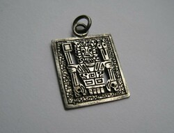 Peruvian, Inca Silver Pendant, Ancient Figure, Amulet, Square Pendant