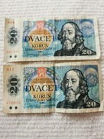 20 dvacet korun Csehszlovák 1988-as