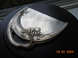 Silver-plated Art Nouveau handmade wall decoration crumb tray decorated with repoussé fruit and flowers