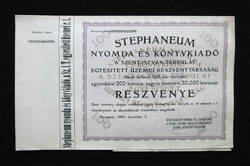 Stephaneum Nyomda - Szent István Társulat részvény 100x200 korona 1923