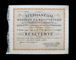 Stephaneum Nyomda - Szent István Társulat részvény 10 pengő 1926