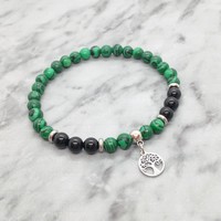Malachite and onyx mineral bracelet with stainless steel spacer