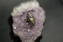 Különleges markazitos gyöngyös ezüst gyűrű