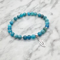 Apatite mineral bracelet with stainless steel spacer
