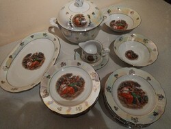 Lüsztermázas, jelenetes német Kahla porcelán étkészlet