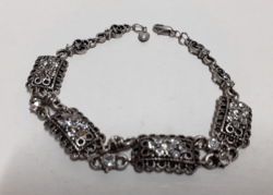 Retro silver-colored openwork pattern bracelet, bracelet studded with small stones