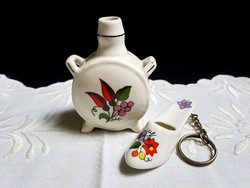 Original Kalocsa porcelain small water bottle + slippers with metal key holder size 3