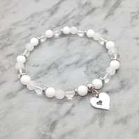 Rock crystal and jade mineral bracelet with stainless steel spacer