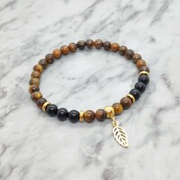 Tiger eye and onyx mineral bracelet with stainless steel spacer