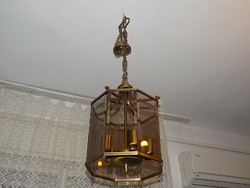 8 Angled lantern lamp, cage lamp with thick, sophisticated crystal glass