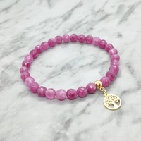 Pink tourmaline mineral bracelet with stainless steel spacer