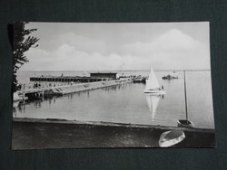 Képeslap, Balatonfüred, kikötő, móló, hajóállomás látkép részlet