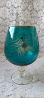 Turquoise-colored, large-sized stemmed glass cup, goblet