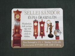 Card calendar, small size, Sándor Sellei watch salon shop, repair, antique wristwatch, standing clock Pécs, 2008, (6)