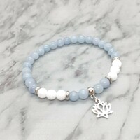 Aquamarine and jade mineral bracelet with stainless steel spacer