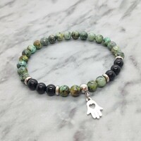 African turquoise and onyx mineral bracelet with stainless steel spacer