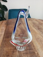 Czech bohemian glass swan basket
