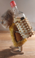 Antique, vintage wooden figure, Russian musician or boogeyman (mumus) - with unopened brandy in the basket