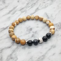 Picture jasper and onyx mineral bracelet with stainless steel spacer