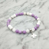 Kunzite and moonstone mineral bracelet with stainless steel spacer