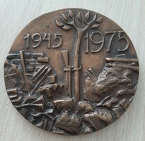 For the socialist development of the Cegléd district 1945 - 1975 bronze commemorative plaque 7.8 cm in its own box