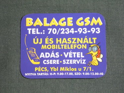 Kártyanaptár, kisebb méret, Balage GSM mobiltelefon üzlet, Pécs, 2008, (6)