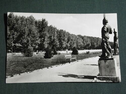 Képeslap, Balatonfüred, sétány, park részlet, révész halász szobor