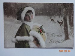 Régi, antik grafikus újévi üdvözlő képeslap (1916)