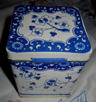 Angol fémdoboz pléh doboz kék virág mintás