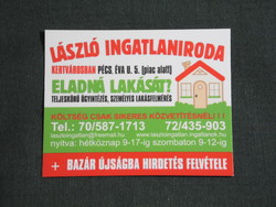 Kártyanaptár,kis méret, László ingatlaniroda, Pécs, grafikai, 2008, (6)