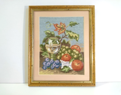 Beautiful old tapestry still life in a frame. from the 1970s(?)