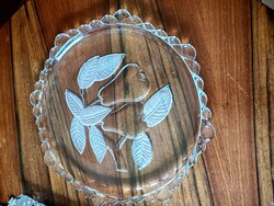 Súlyos, nehéz, üveg süteményes, torta tál 30–32 cm átmérőjű