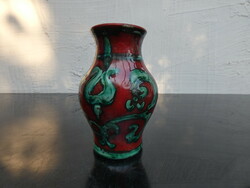 Vintage small ceramic vase. Gmundner ceramic Austria with red and green folk decor. From the 1960s.