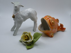 UK0278  jelzett porcelán figurák rózsa Iperművészeti hal arany csengettyűs bárány