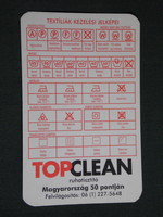 Kártyanaptár, Top Clean ruhatisztító üzletek, Textíliák kezelési táblázat, 2008, (6)