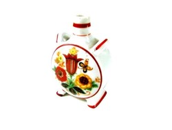 Tiny old zsolnay water bottle with romantic red border floral ornament