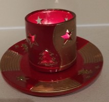 Karácsonyi mecsestartó, piros-arany (sérült)