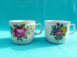 Zsolnay hand painted flower pattern porcelain mugs
