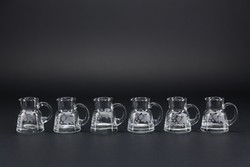 Glass, polished, grape-patterned cups with ears, 6 pieces.