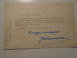 ZA492.27   Jakabb Oszkár pénzügyi államtitkár  köszönő kártyája 1936  Budapest