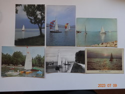 6 old, retro postcards together: balaton, sailboats