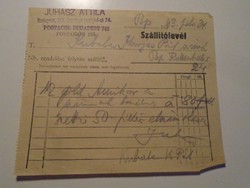 ZA492.11- Kubala László apjának címzett szállítólevél  aláírással  1943  Budapest