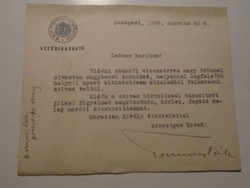 ZA492.25 Magyar Kir. Postatakarékpénztár Tormay Béla vezérigazgató autográf levele 1936