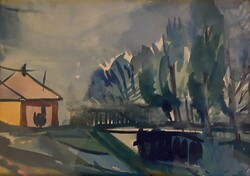 László Papp: bridge - watercolor