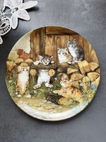 Macskás porcelán dísztányér, kiscicás falitányér - Wolfgang Kaiser