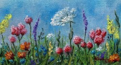 Vadvirágok - kis olajfestmény - 11 x 20 cm